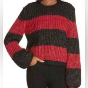 La Ligne Colorblock Balloon Sleeve Sweater Red Black Alpaca Wool New W/Tags